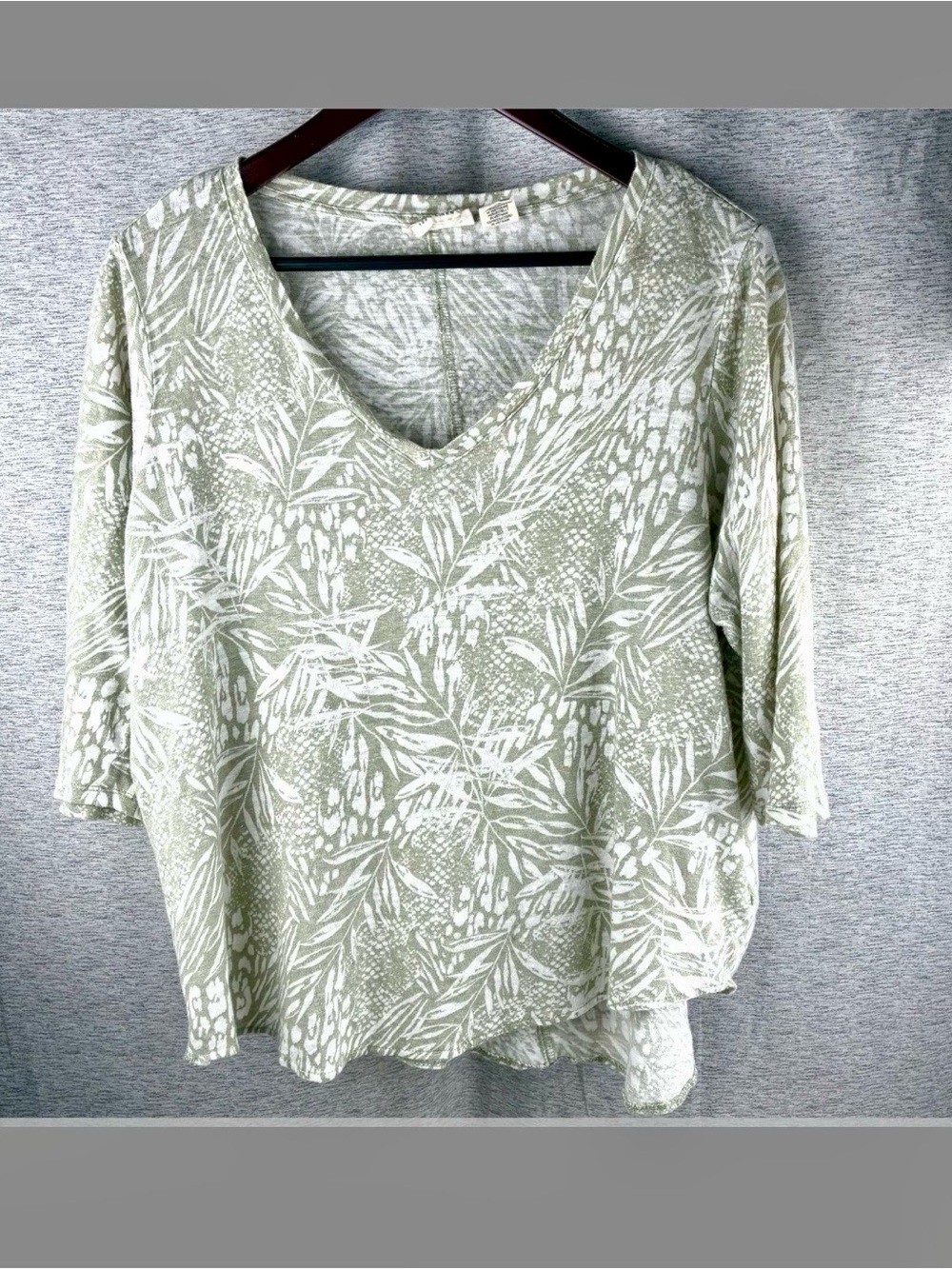 Christian Siriano 1X Linen Tunic Blouse Sage Green Ivory Tropical Resort Beach